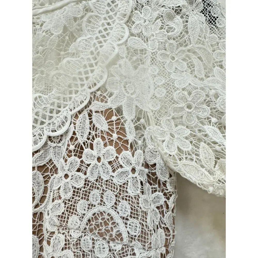 Self Portrait White Guipure Lace Mini Dress Womens 4 US Bridal Wedding - Picture 6 of 16